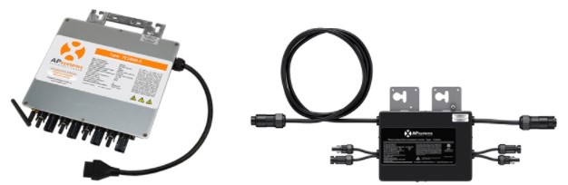 Figura 2: Microinversores APsystems - trifásico YC-1000 (à esquerda) e monofásico YC-500 (à direita)