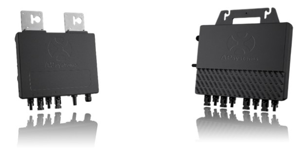 Figura 3: Microinversores da APsystems - monofásico YC-600 (à esquerda) e monofásico QS1 (à direita)