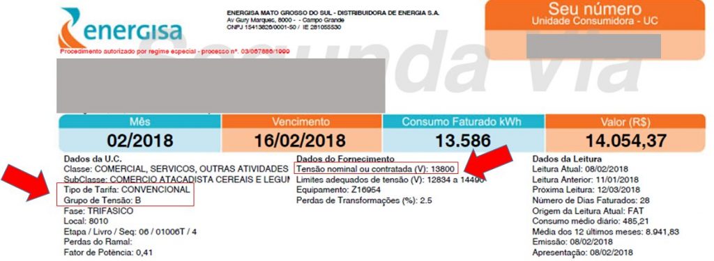 Conta de energia da Energisa
