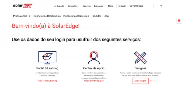 Figura 2: Opção de acesso ao Designer na plataforma da SolarEdge