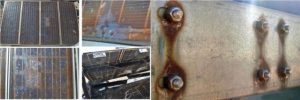 Estruturas metálicas e módulos fotovoltaicos corroídos
