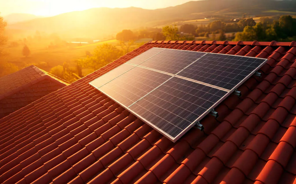Placa solar em cima de telhado.