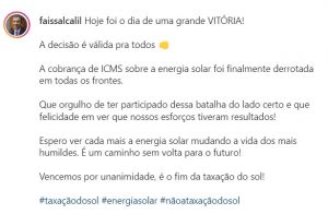 Deputado comemora decisão da Justiça em suas redes sociais.