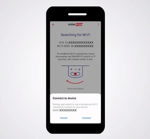 Autorize a conexão wi-fi do inversor com seu celular clicando em “Connect”