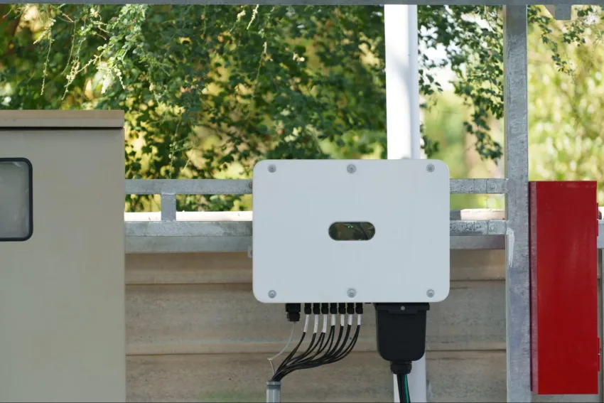 Inversor solar preso à cerca