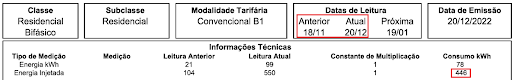 Figura 6 – Leitura da energia injetada de uma fatura de energia