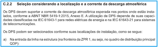 Figura 6- Trecho da norma 5419-4 que fala sobre a localização do DPS. Fonte: NBR 5419-4