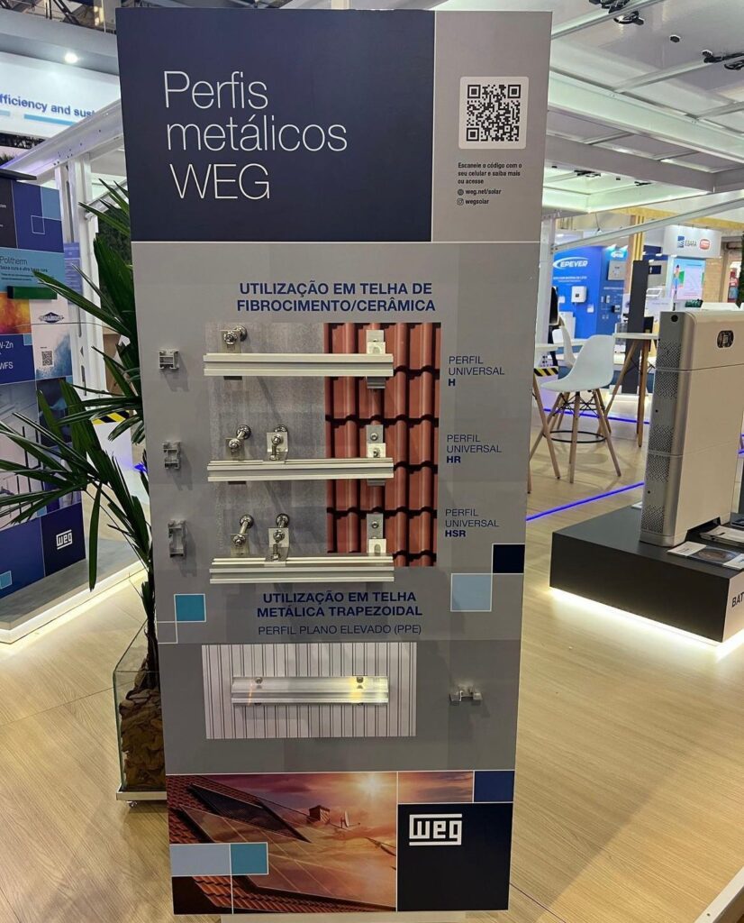 Perfis metálicos da WEG estiverem em exposição na Intersolar. Foto: WEG/Divulgação