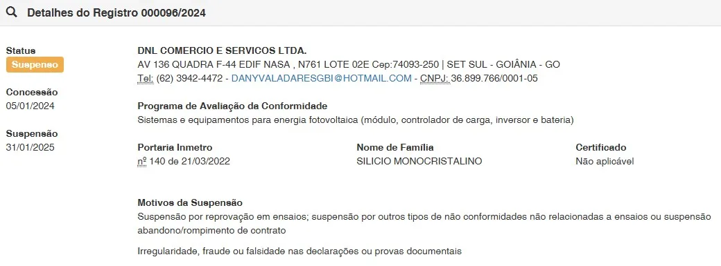 Imagem: INMETRO/Reprodução