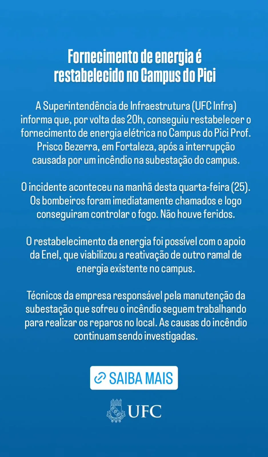 Nota da Universidade Federal do Ceará sobre o incidente. Foto: UFC/Instagram/Reprodução 